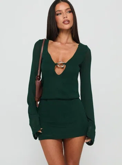 Princess Polly Charming Long Sleeve Knit Minidress In Green