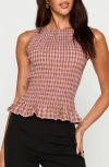 Princess Polly Chauntelle Gingham Smocked Cotton Blend Top In Pink
