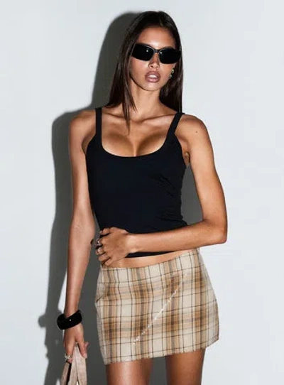 Princess Polly Cherice Sequin Plaid Miniskirt In Brown