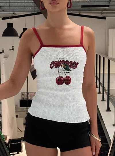 Princess Polly Cherrie Ties Shirred Graphic Top In White