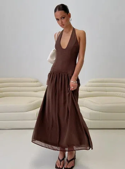 Princess Polly Chestnut Halter Neck Drop Waist Maxi Dress In Brown