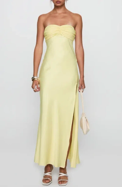 Princess Polly Chevalier Strapless Stretch Satin Maxi Cocktail Dress In Yellow