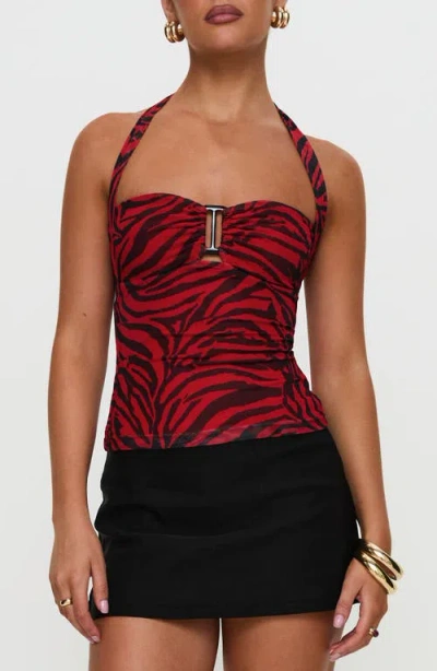 Princess Polly Cielo Animal Print Mesh Halter Top In Red