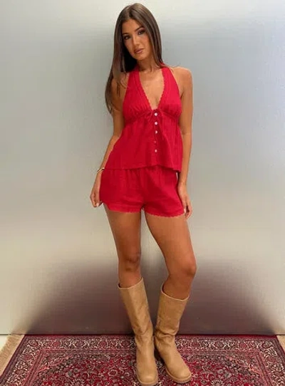 Princess Polly Cloud Crush Linen Drawstring Shorts In Red