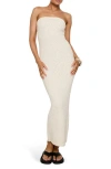 Princess Polly Cloud Strapless Bouclé Maxi Body-con Dress In Cream
