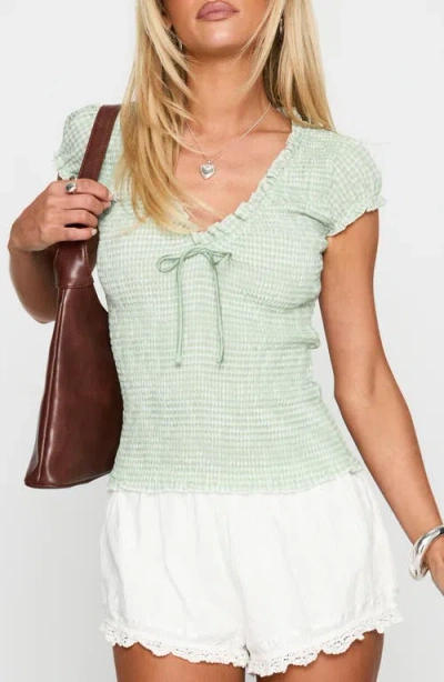 Princess Polly Coast To Coast Smocked Gingham Top In Green