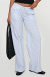 Princess Polly Collied Stripe Wide Low Rise Leg Drawstring Pants In Blue