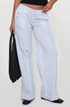 Princess Polly Collied Stripe Wide Low Rise Leg Drawstring Pants In Blue