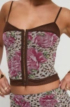 Princess Polly Colton Floral Leopard Mesh Corset Camisole In Brown