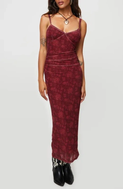 Princess Polly Cotter Floral Corset Maxi Dress In Burgundy