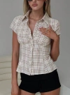 Princess Polly Cottesloe Blouse Top Brown Check In Brown Stripe