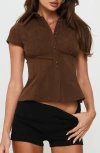 Princess Polly Cottesloe Fitted Corduroy Button-up Shirt In Brown