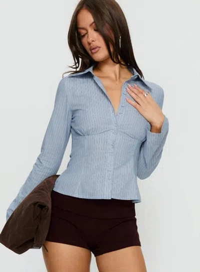 Princess Polly Cottesloe Long Sleeve Blouse Top In Blue