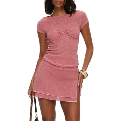Princess Polly Crystal Clear Metallic Mesh Top In Pink