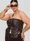 PRINCESS POLLY CURVE AFRAID STRAPLESS FAUX LEATHER TOP