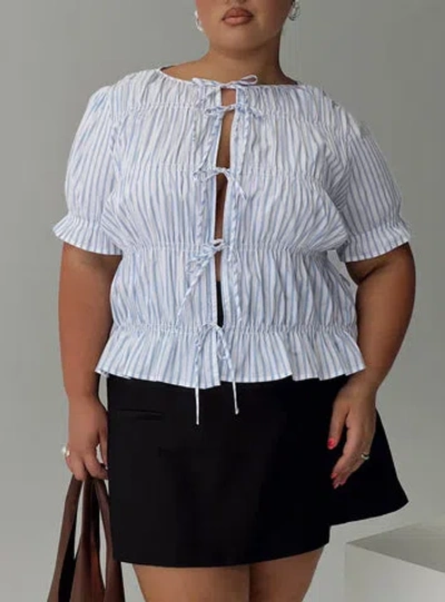 Princess Polly Curve Alistair Bow Tie Top In Blue / White Stripe