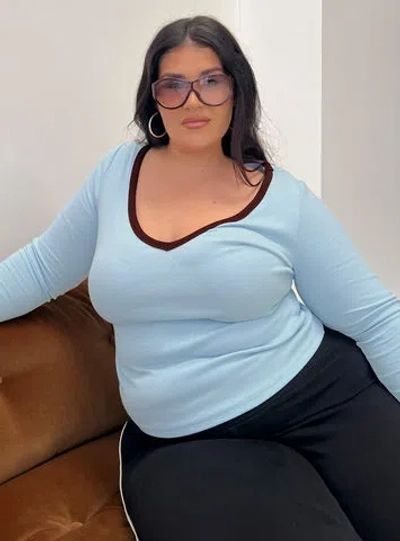 Princess Polly Curve Baseline V Neck Long Sleeve Top In Blue