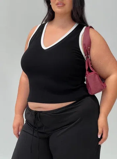 Princess Polly Curve Baseline V Neck Rib Tank Top In Black