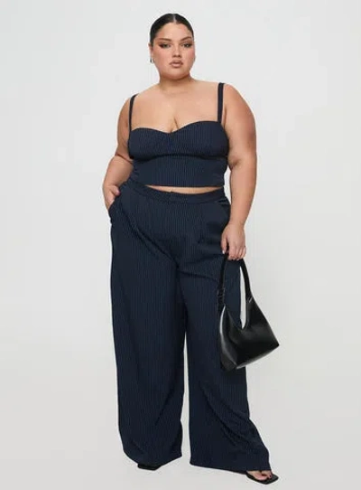 Princess Polly Curve Briana Set Navy In Pinstripe