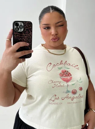 Princess Polly Curve Cherry Cocktails Tee In Cream