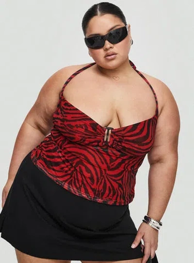 Princess Polly Curve Cielo Mesh Halter Top In Red