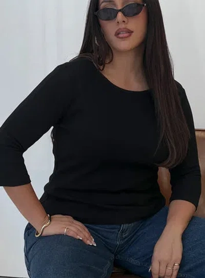 Princess Polly Curve Elaia 3/4 Sleeve Top In Black