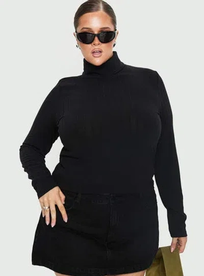 Princess Polly Curve Enisa High Neck Long Sleeve Top In Black