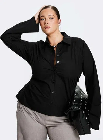 Princess Polly Curve Eryx Tie Back Button Up Top In Black