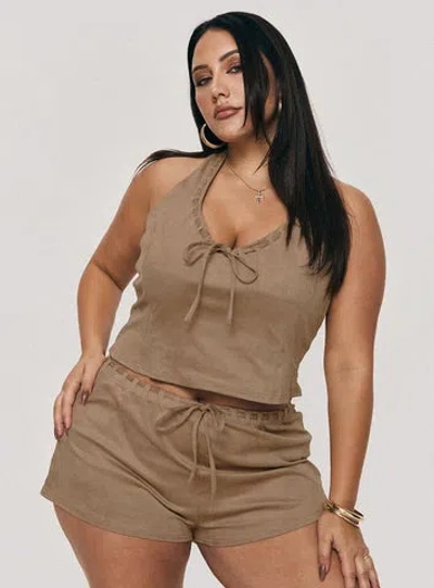 Princess Polly Curve Eternal Youth Faux Suede Top In Taupe