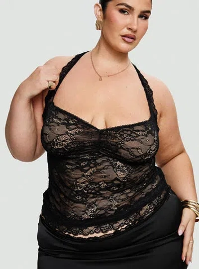 Princess Polly Curve Fantasize Lace Halter Top In Black