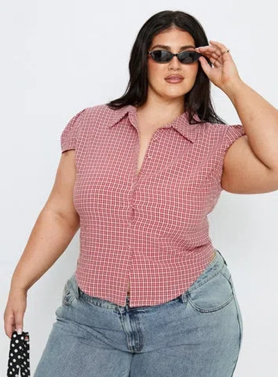 Princess Polly Curve Float Away Button Up Top Red Check Curve In Multi
