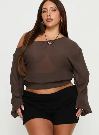 Princess Polly Curve Idalina Slouchy Chiffon Top In Brown