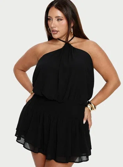 Princess Polly Curve Khamira Halter Shirred Mini Dress In Black