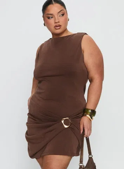 Princess Polly Curve Kharla Ruched Hardware Mini Dress In Brown