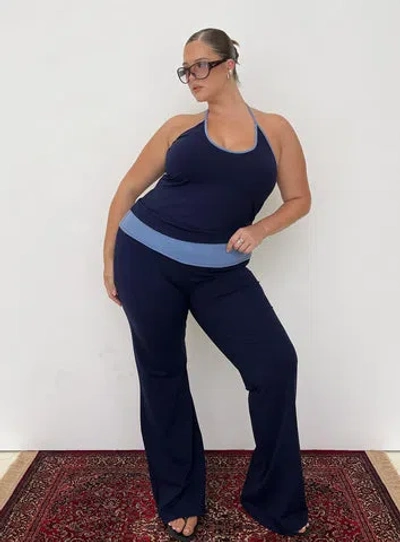 Princess Polly Curve Kobee Jersey Flare Pants Navy / Light Blue Curve