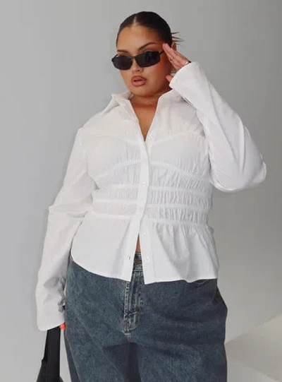 Princess Polly Curve Liesel Shirred Long Sleeve Top In White