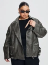 Princess Polly Curve Magnets Faux Leather Jacket In Washed Charcoal