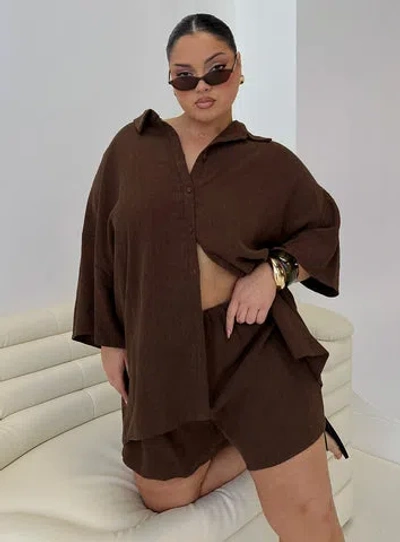 Princess Polly Curve Peni Drawstring Linen Shorts In Brown