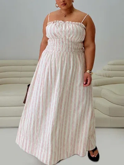 Princess Polly Curve Persephone Shirring Linen Maxi Dress In Pink Stripe