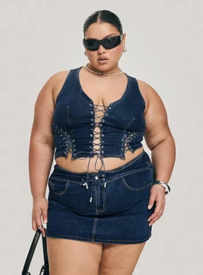 Princess Polly Curve Popular Low Rise Mini Skirt In Mid Blue Wash