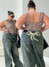 Princess Polly Curve Ribbon Stamp Wide Leg Jean In Antique Wash