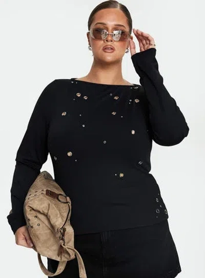 Princess Polly Curve Ryka Long Sleeve Eyelet Top In Black