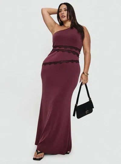 Princess Polly Curve Ultraviolet One Shoulder Lace Maxi Dress In Wine