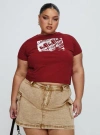 Princess Polly Curve Velveta Low Rise Denim Skirt Camel Curve In Camel