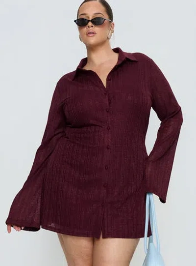 Princess Polly Curve When You Sleep Long Sleeve Mini Dress In Burgundy