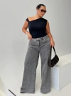 Princess Polly Curve Wolfie High Rise Wide Leg Slouchy Jeans In Steel