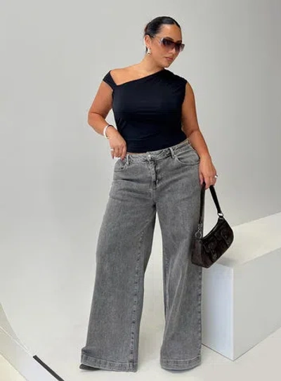 Princess Polly Curve Wolfie High Rise Wide Leg Slouchy Jeans In Steel