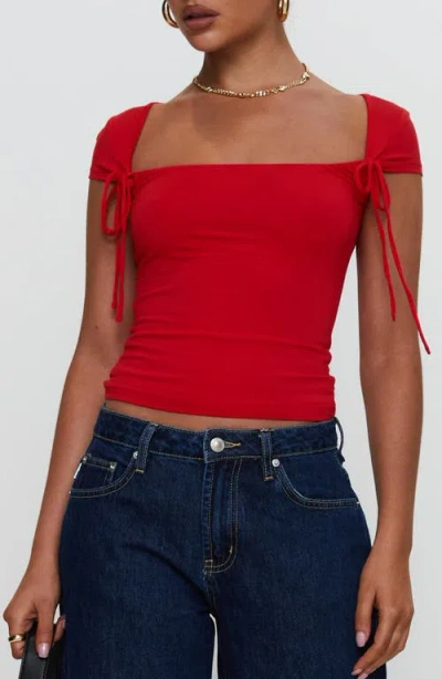 Princess Polly Daena Tie Accent Square Neck Top In Red