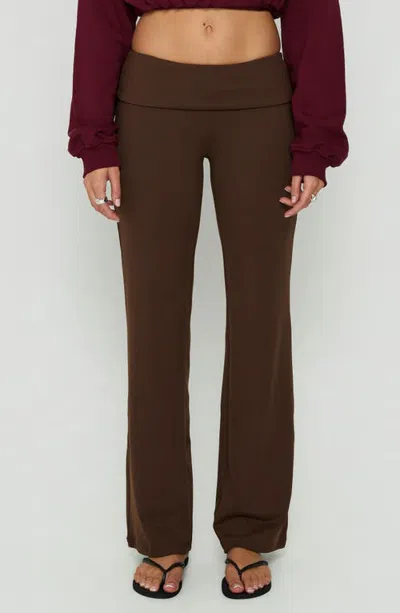 Princess Polly Daily Define Foldover Waist Straight Leg Pants In Brown