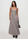 Princess Polly Dalanie Tie Strap Maxi Dress In Brown Gingham